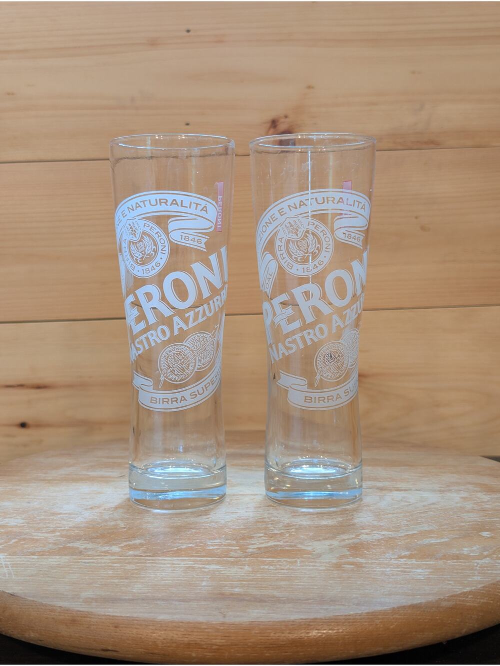 Set of 2 Vintage Peroni Nastro Azzurro Pilsner Beer Glasses 7.75" - MINT